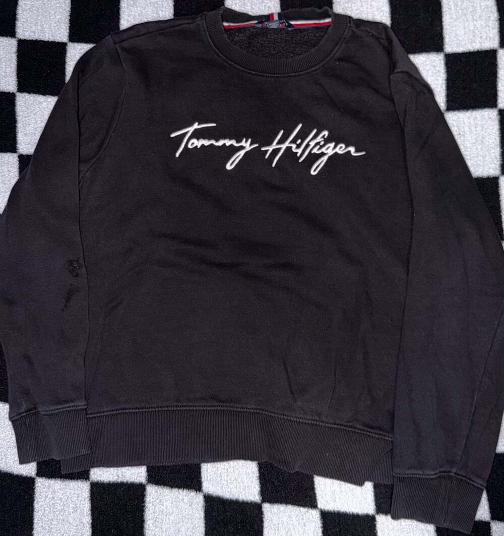 Tommy Hilfiger Script Logo Crewneck Sweatshirt Black Size L